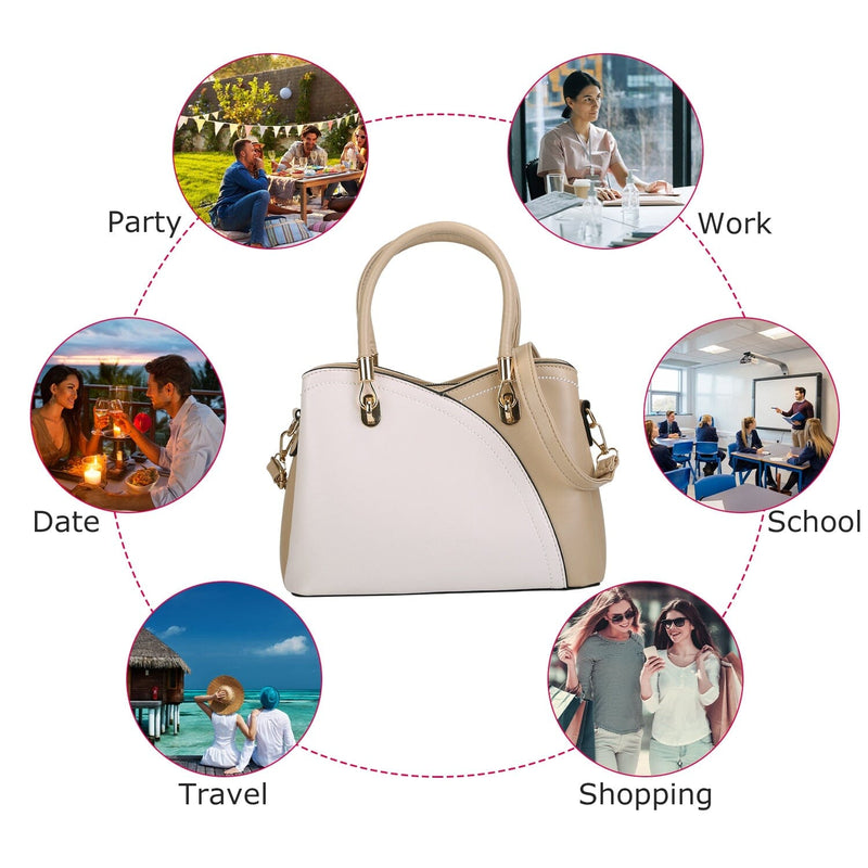 Women Medium Sized Leather Satchel Crossbody Bag with Stylish Stitching Detachable Strap Bags & Travel - DailySale