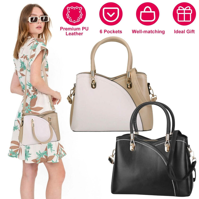 Women Medium Sized Leather Satchel Crossbody Bag with Stylish Stitching Detachable Strap Bags & Travel - DailySale