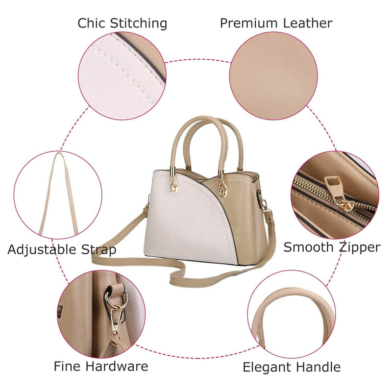 Women Medium Sized Leather Satchel Crossbody Bag with Stylish Stitching Detachable Strap Bags & Travel - DailySale