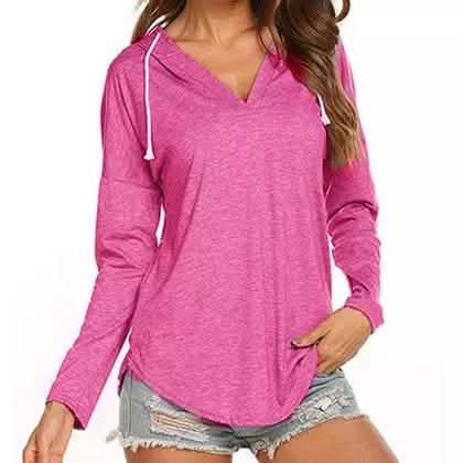 Women Modern Deep V Neck Solid Drawstring Loose Sweatshirt Basic Tunic Women's Clothing Rose S - DailySale