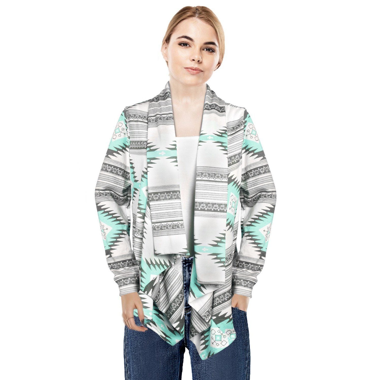 Women Open Front Long Sleeve Cardigan Women's Clothing Green S - DailySale