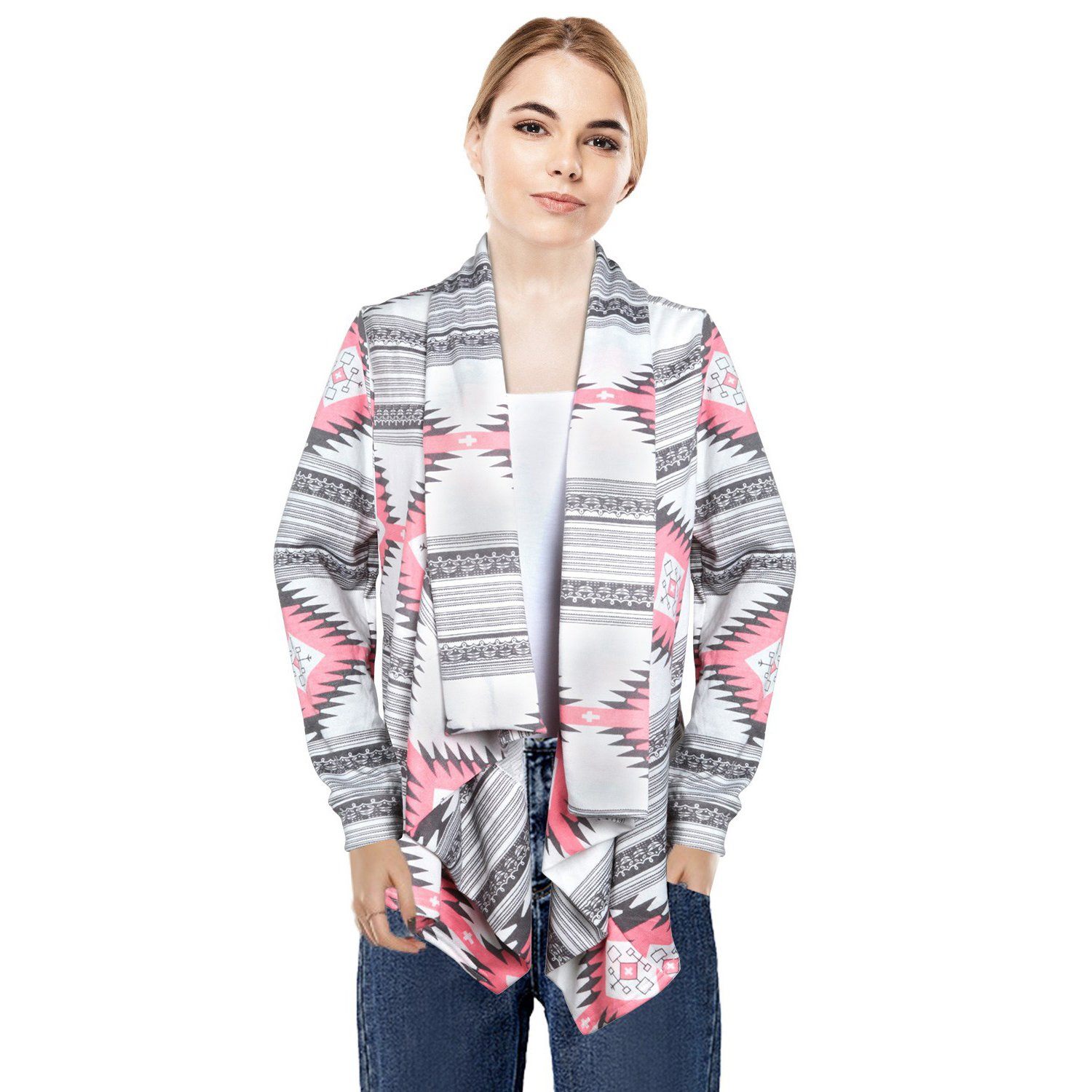 Women Open Front Long Sleeve Cardigan Women's Clothing Pink S - DailySale