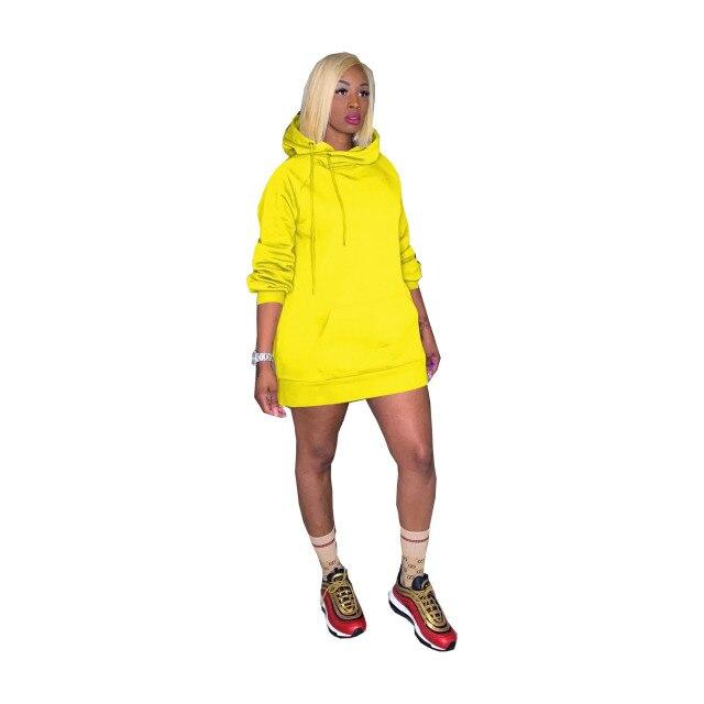 Women Solid Color Knitted Oversized Hooded Dress Casual Streetwear Women's Clothing Yellow S - DailySale