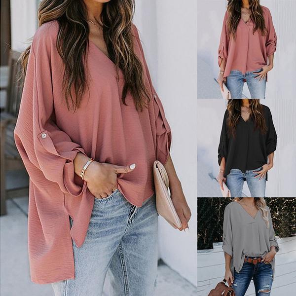 Women Spring and Autumn V-neck Blouse Women's Tops - DailySale