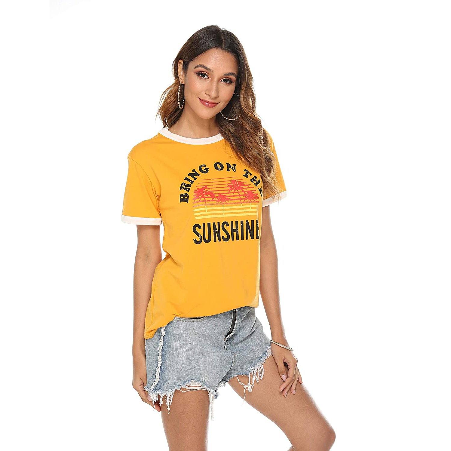 Women Sunshine Graphic Long Sleeves Tees Blouses - DailySale