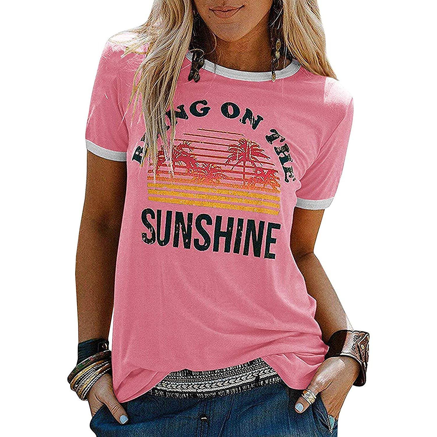 Women Sunshine Graphic Long Sleeves Tees Blouses - DailySale