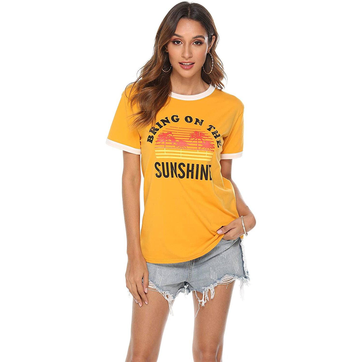 Women Sunshine Graphic Long Sleeves Tees Blouses - DailySale