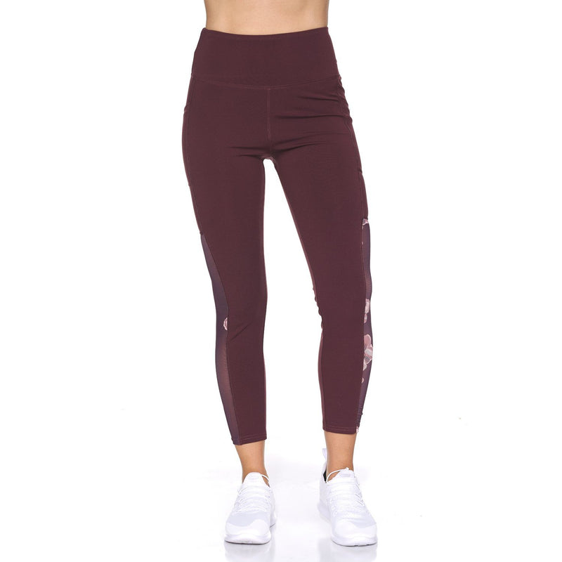 Women's 7/8 Active Leggings with Sheer Mesh Floral Panel and Pockets Women's Clothing - DailySale