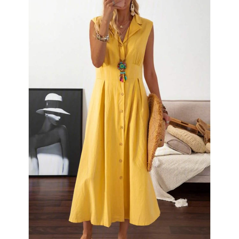 Women's A-Line Shirt Collar Casual Dress Women's Dresses Yellow S - DailySale