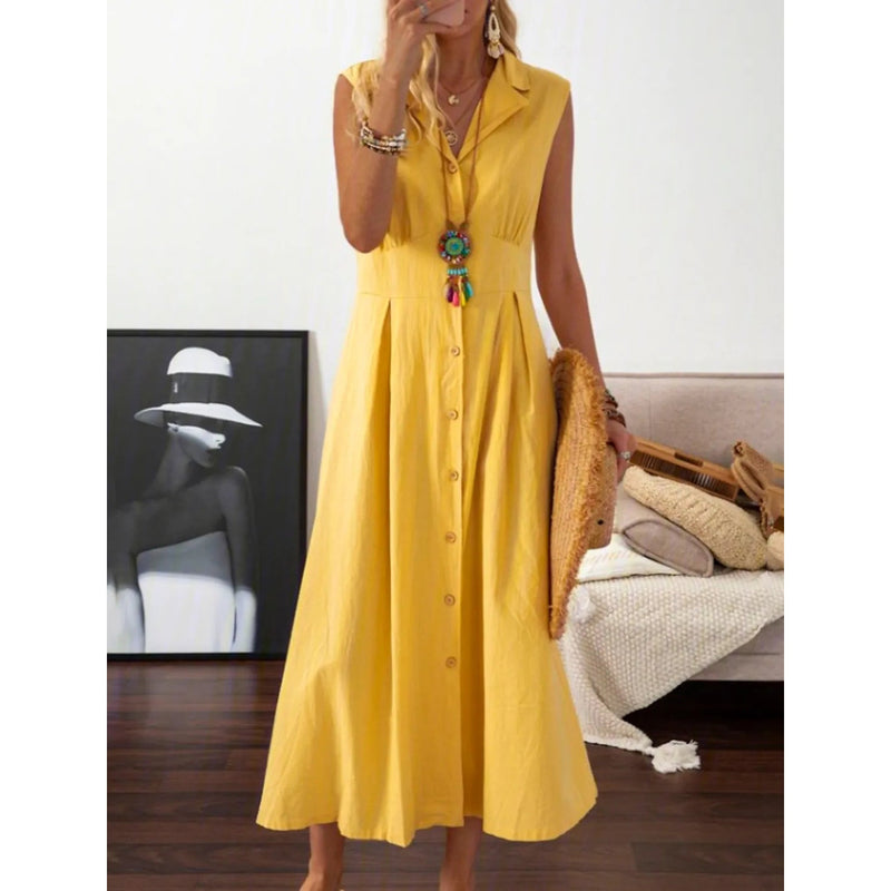 Women's A-Line Shirt Collar Casual Dress Women's Dresses Yellow S - DailySale