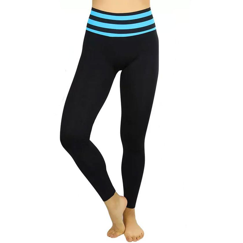 Women's Active Seamless Leggings with High Striped Waistband Women's Clothing Blue - DailySale