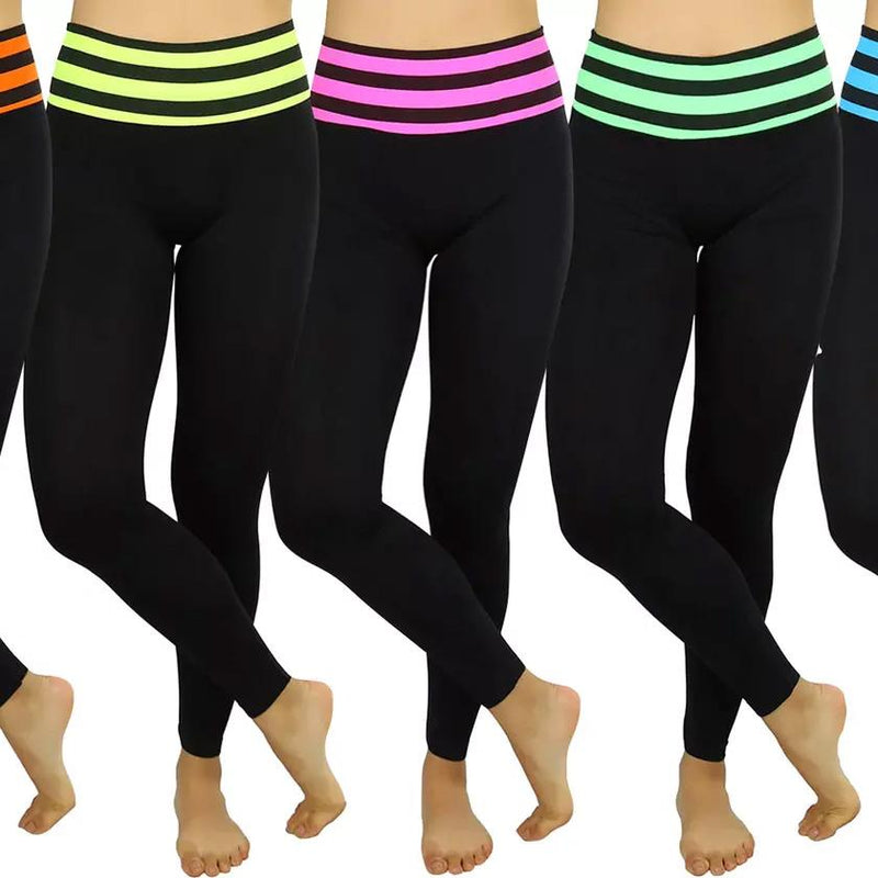 Women's Active Seamless Leggings with High Striped Waistband Women's Clothing - DailySale