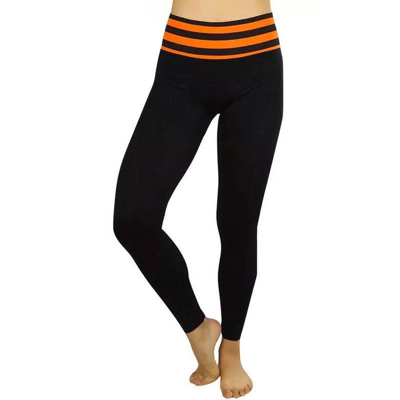 Women's Active Seamless Leggings with High Striped Waistband Women's Clothing Orange - DailySale