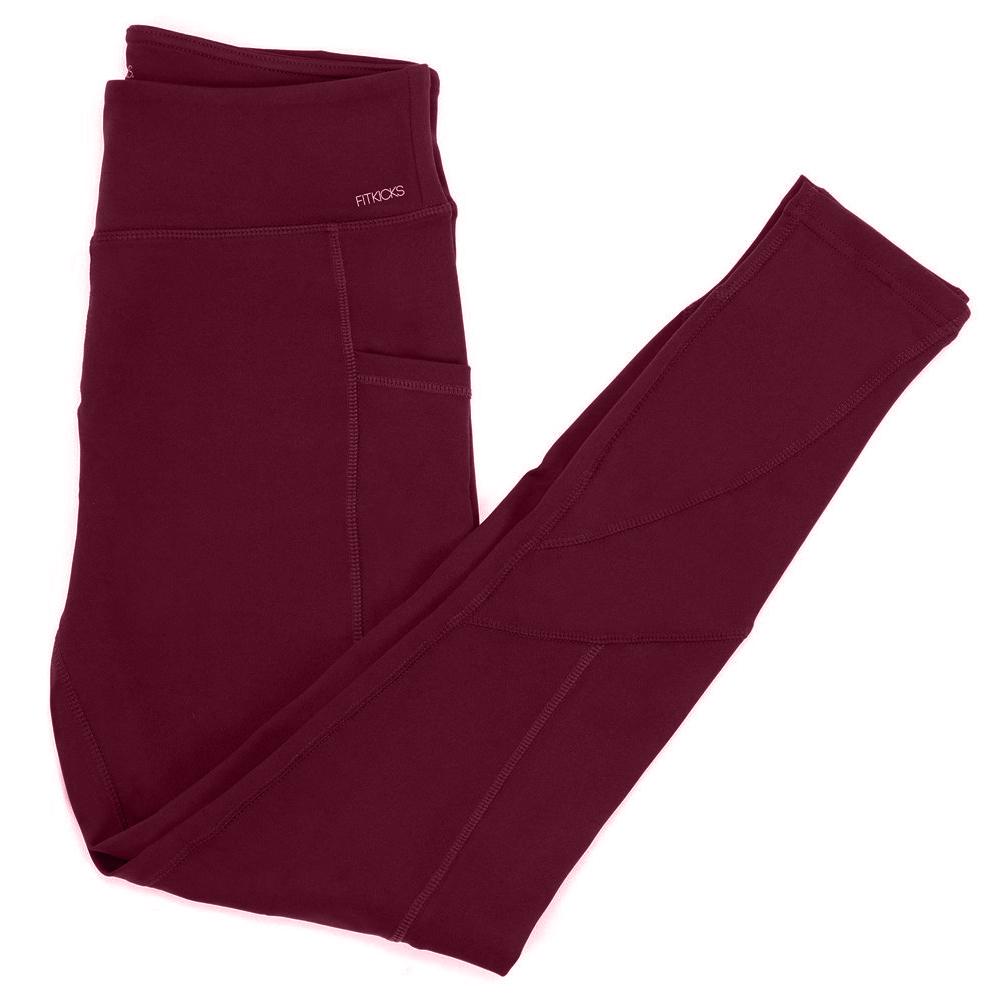 Women's All-Day Active High Waist Full Length Leggings With Side Pockets Women's Bottoms Burgundy S - DailySale