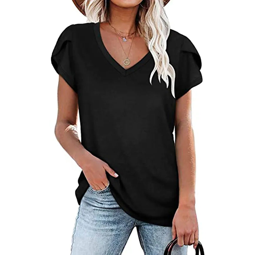 Women's Athleisure T-Shirt V-Neck Top Women's Tops Black S - DailySale