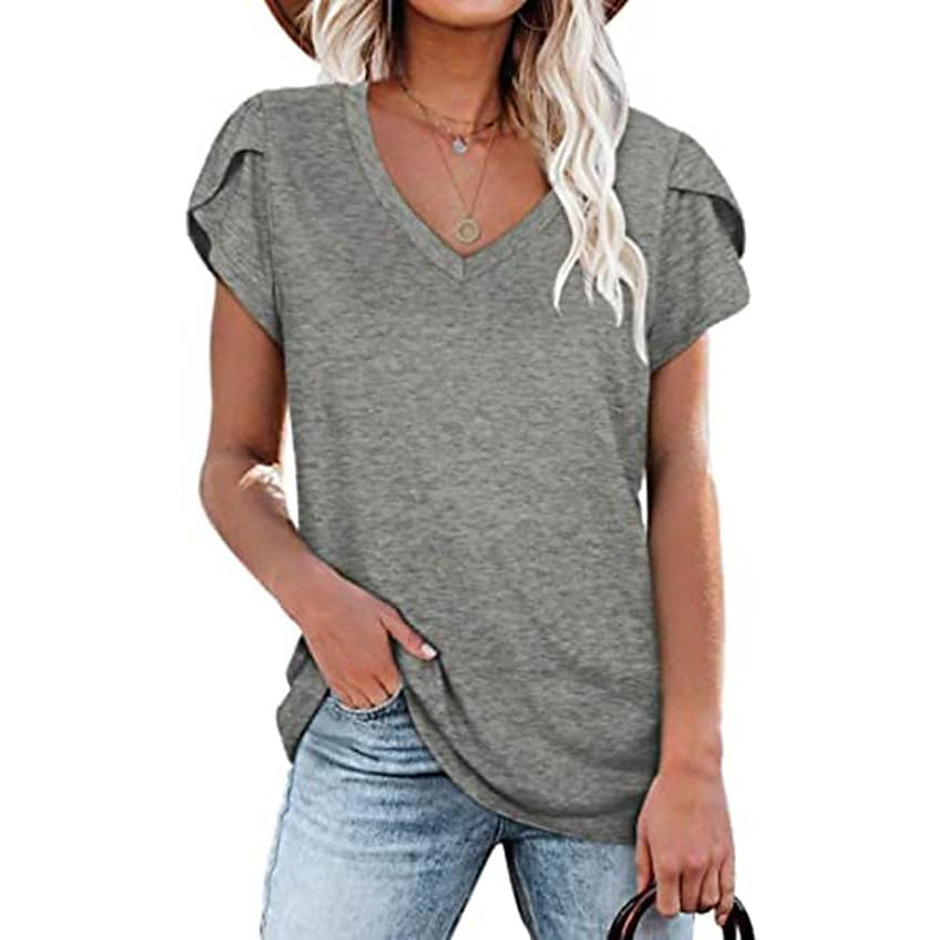 Women's Athleisure T-Shirt V-Neck Top Women's Tops Gray S - DailySale