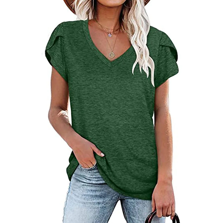 Women's Athleisure T-Shirt V-Neck Top Women's Tops Green S - DailySale