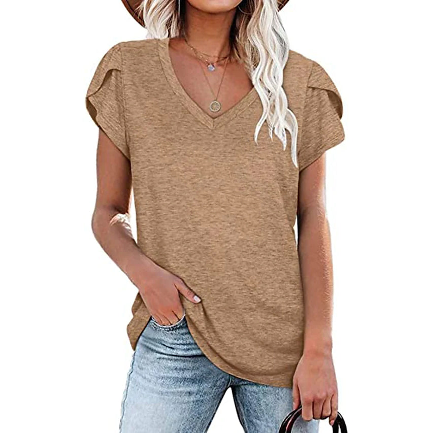 Women's Athleisure T-Shirt V-Neck Top Women's Tops Khaki S - DailySale