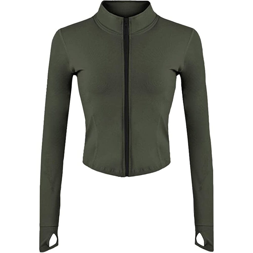 Women's Athletic Full Zip Lightweight Workout Jacket Women's Outerwear Army Green S - DailySale