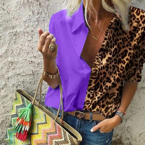 Women's Autumn Casual Deep V Neck Top Women's Tops Purple S - DailySale