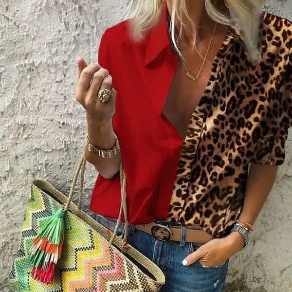 Women's Autumn Casual Deep V Neck Top Women's Tops Red S - DailySale