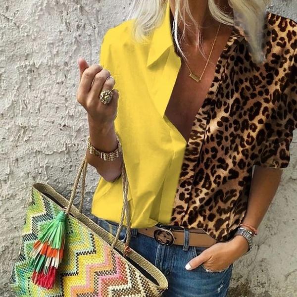 Women's Autumn Casual Deep V Neck Top Women's Tops Yellow S - DailySale