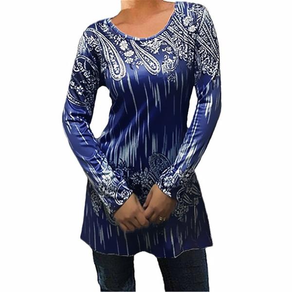 Womens Autumn Round Neck Long Sleeves Women's Tops Navy Blue S - DailySale