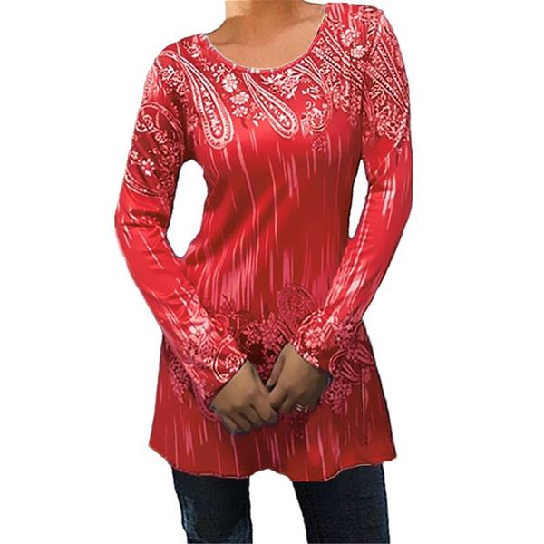 Womens Autumn Round Neck Long Sleeves Women's Tops Red S - DailySale