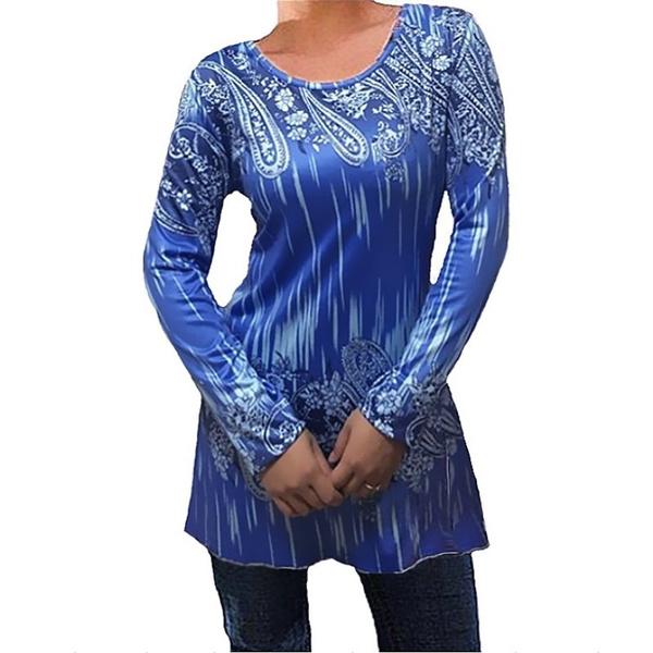 Womens Autumn Round Neck Long Sleeves Women's Tops Royal blue S - DailySale