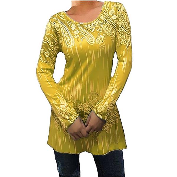 Womens Autumn Round Neck Long Sleeves Women's Tops Yellow S - DailySale