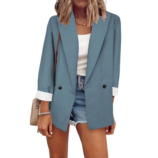 Women's Basic Double Breasted Solid Colored Blazer Women's Outerwear Blue S - DailySale