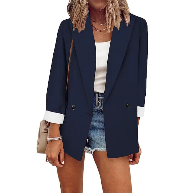 Women's Basic Double Breasted Solid Colored Blazer Women's Outerwear Dark Blue S - DailySale