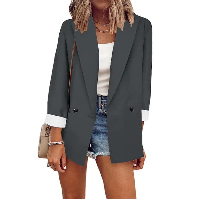 Women's Basic Double Breasted Solid Colored Blazer Women's Outerwear Dark Gray S - DailySale