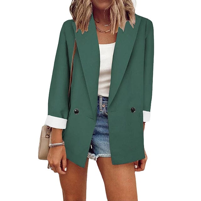 Women's Basic Double Breasted Solid Colored Blazer Women's Outerwear Green S - DailySale