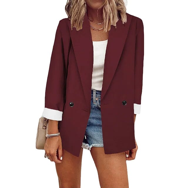Women's Basic Double Breasted Solid Colored Blazer Women's Outerwear Red S - DailySale