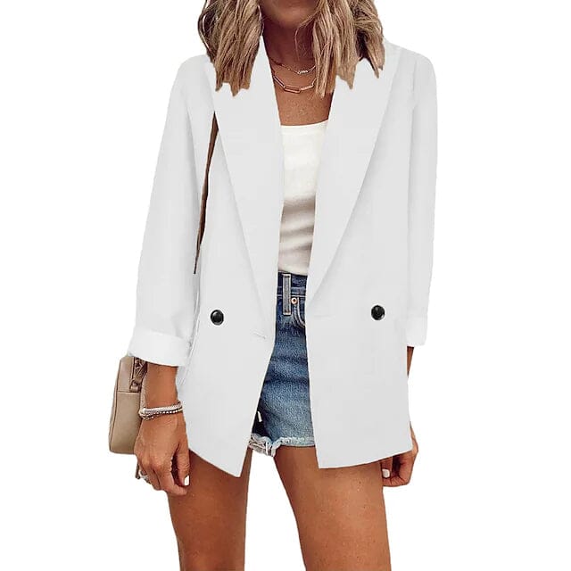 Women's Basic Double Breasted Solid Colored Blazer Women's Outerwear White S - DailySale