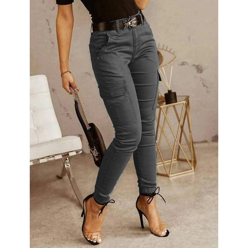 Women's Basic Essential Casual Sporty Tactical Cargo Trousers Women's Bottoms Gray S - DailySale