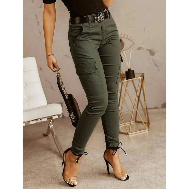 Women's Basic Essential Casual Sporty Tactical Cargo Trousers Women's Bottoms Green S - DailySale