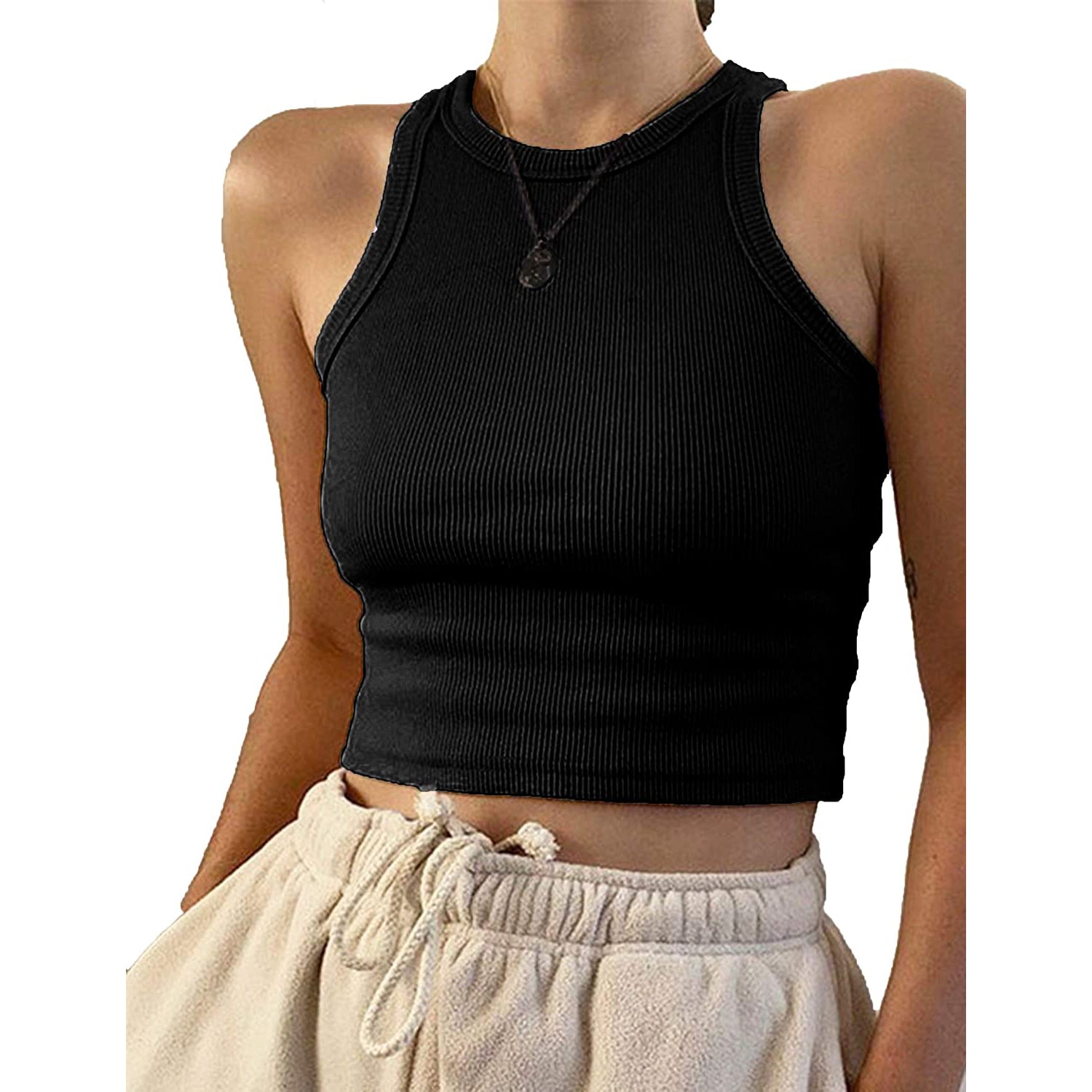 Womens Basic Sleeveless Tank Top Women's Tops Black S - DailySale