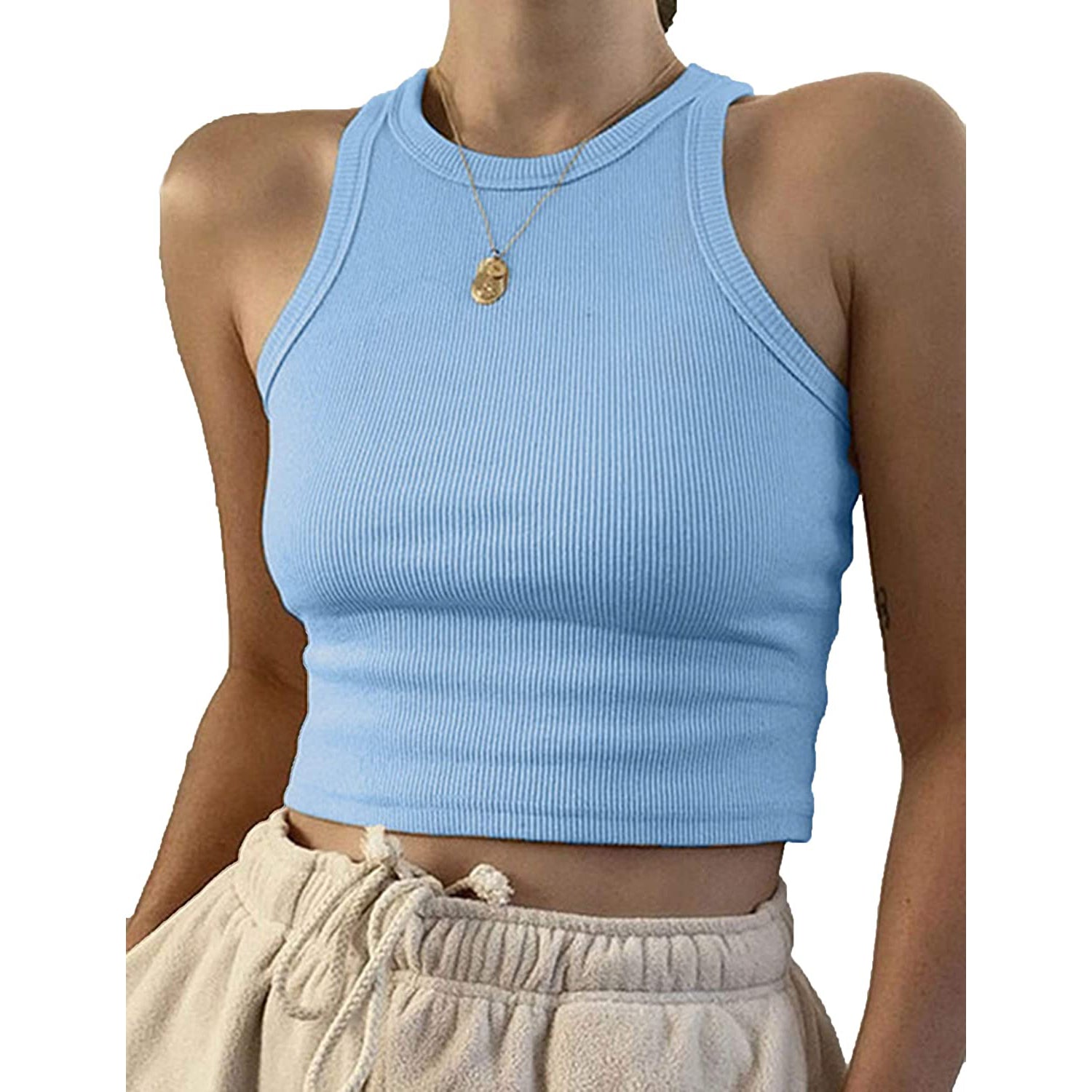 Womens Basic Sleeveless Tank Top Women's Tops Light Blue S - DailySale