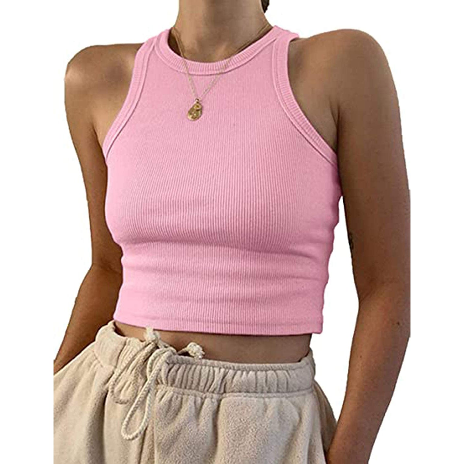 Womens Basic Sleeveless Tank Top Women's Tops Pink S - DailySale