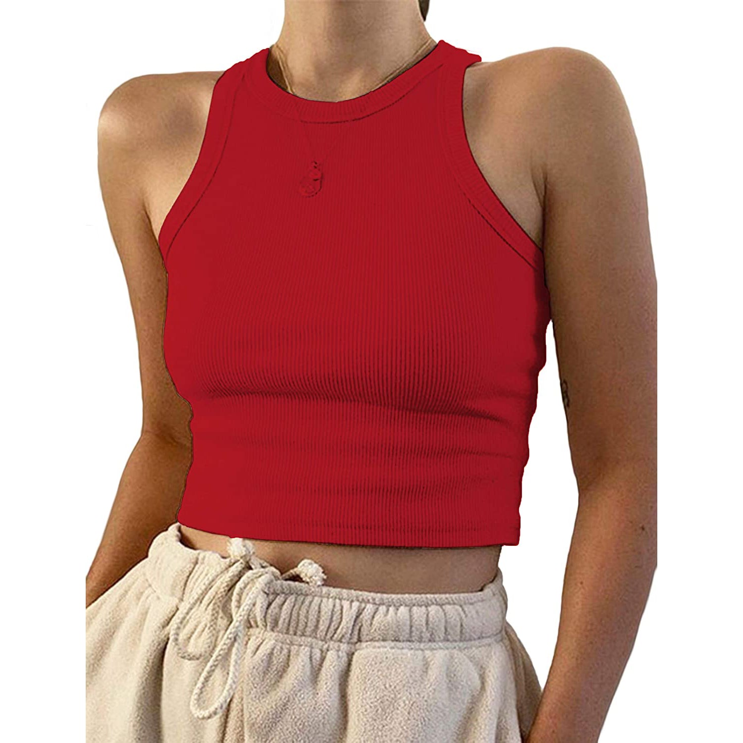 Womens Basic Sleeveless Tank Top Women's Tops Red S - DailySale