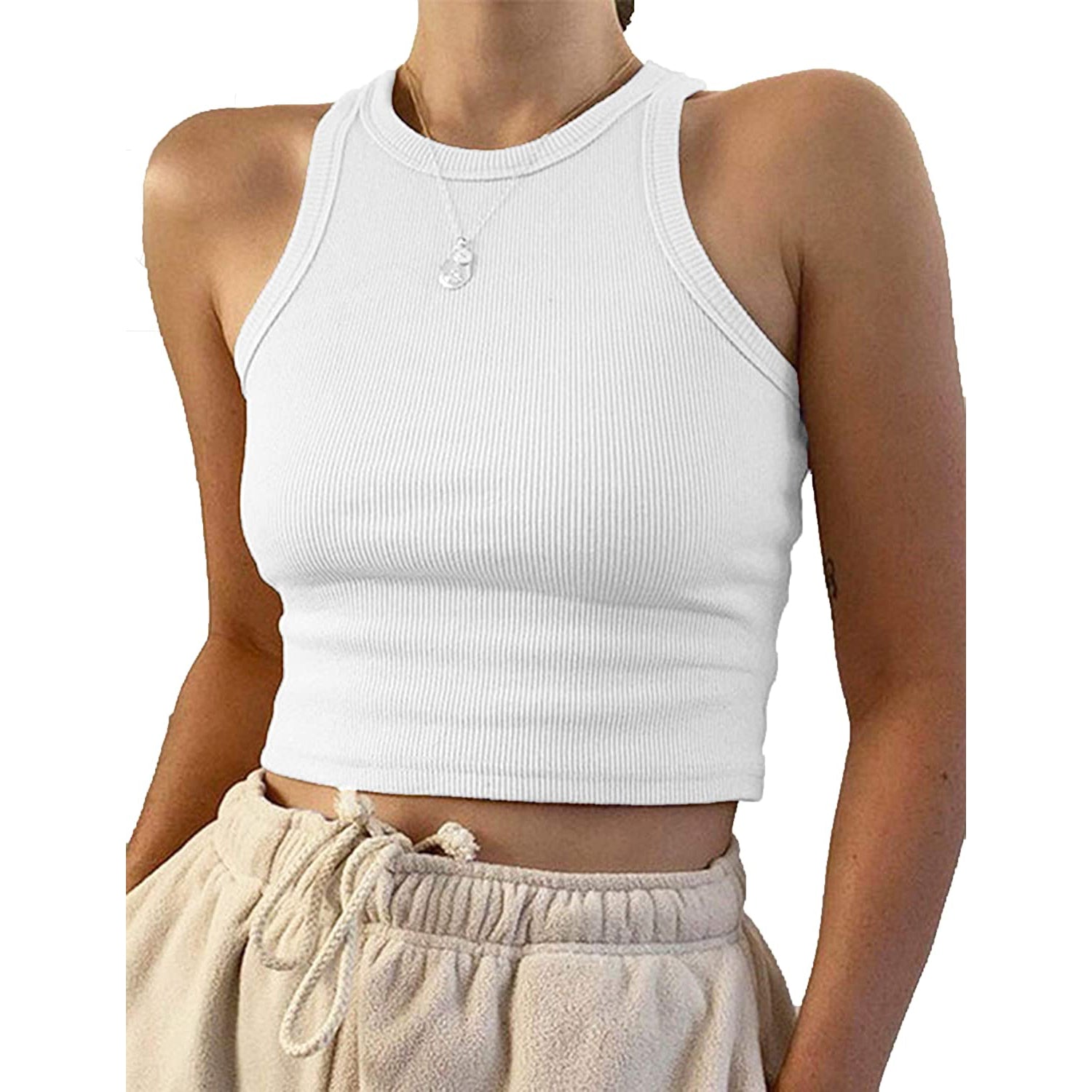 Womens Basic Sleeveless Tank Top Women's Tops White S - DailySale