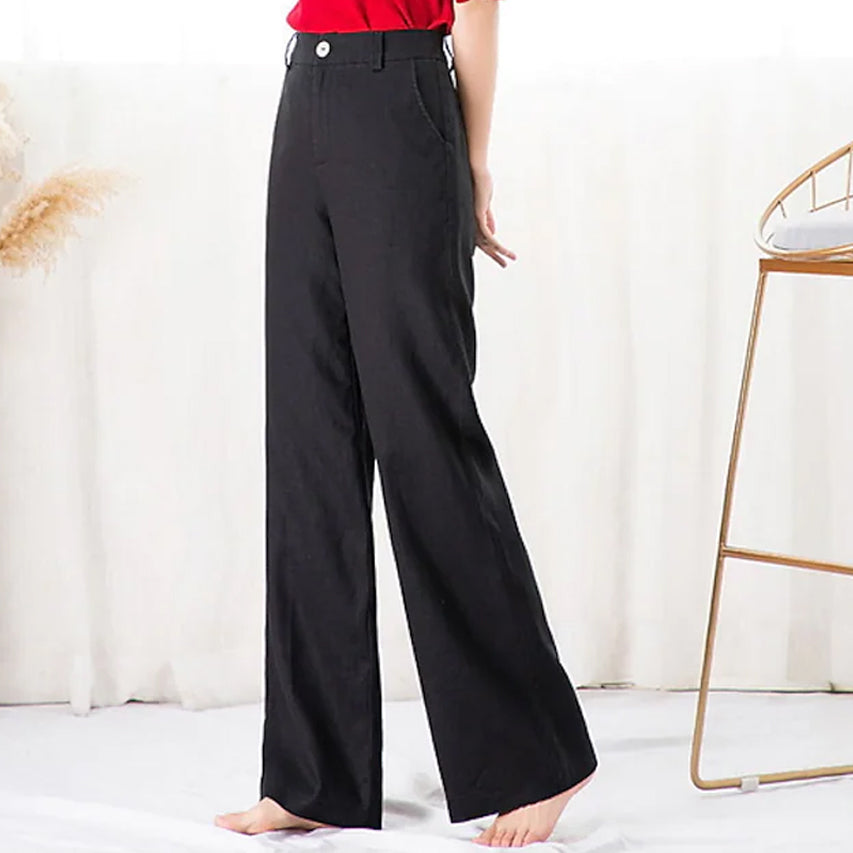 Women's Basic Soft Straight Twill Pants Women's Bottoms Black S - DailySale