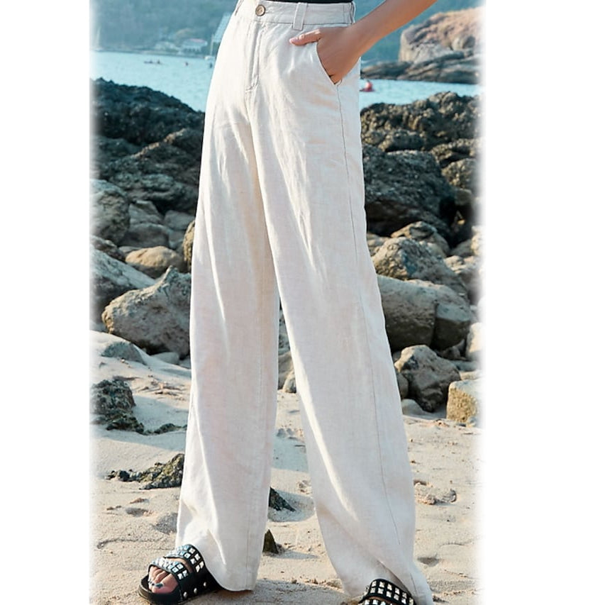 Women's Basic Soft Straight Twill Pants Women's Bottoms White S - DailySale