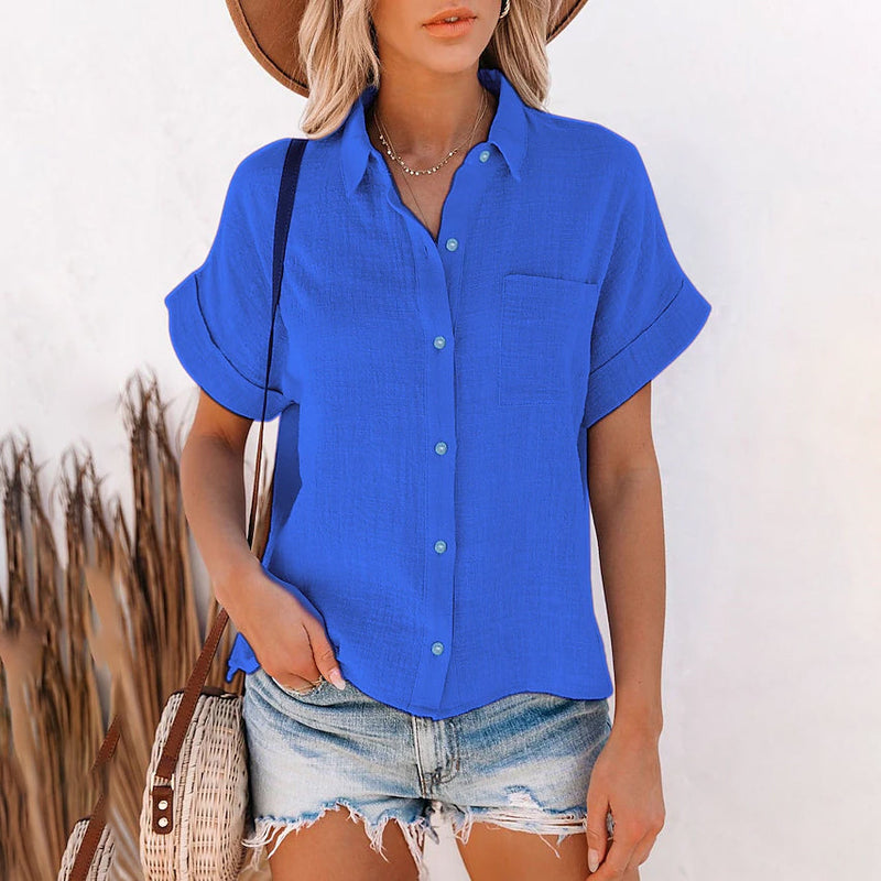 Women's Basic Solid Color Top Shirt Women's Tops Blue S - DailySale