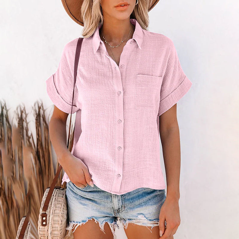 Women's Basic Solid Color Top Shirt Women's Tops Pink S - DailySale