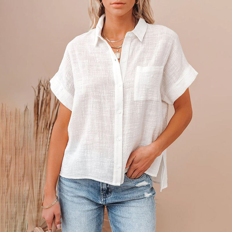 Women's Basic Solid Color Top Shirt Women's Tops White S - DailySale