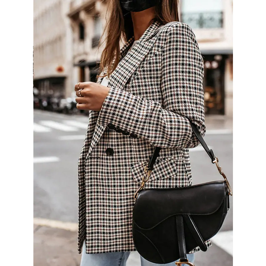 Women's Blazer Casual Jacket Long Sleeve Plaid Check Quilted Women's Outerwear - DailySale