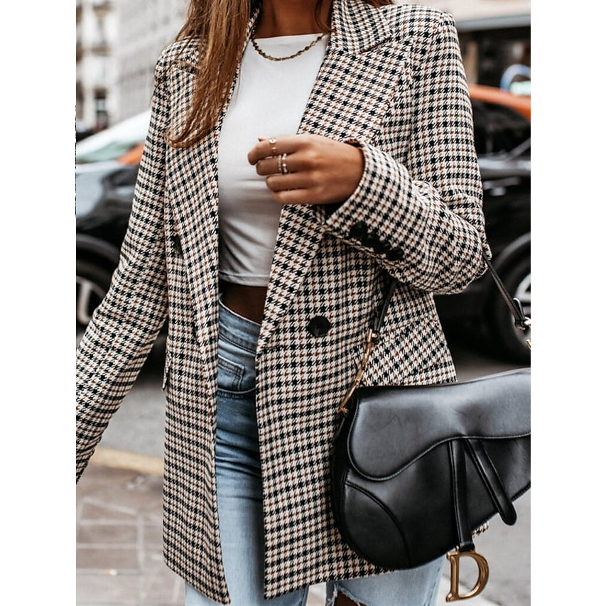 Women's Blazer Casual Jacket Long Sleeve Plaid Check Quilted Women's Outerwear - DailySale